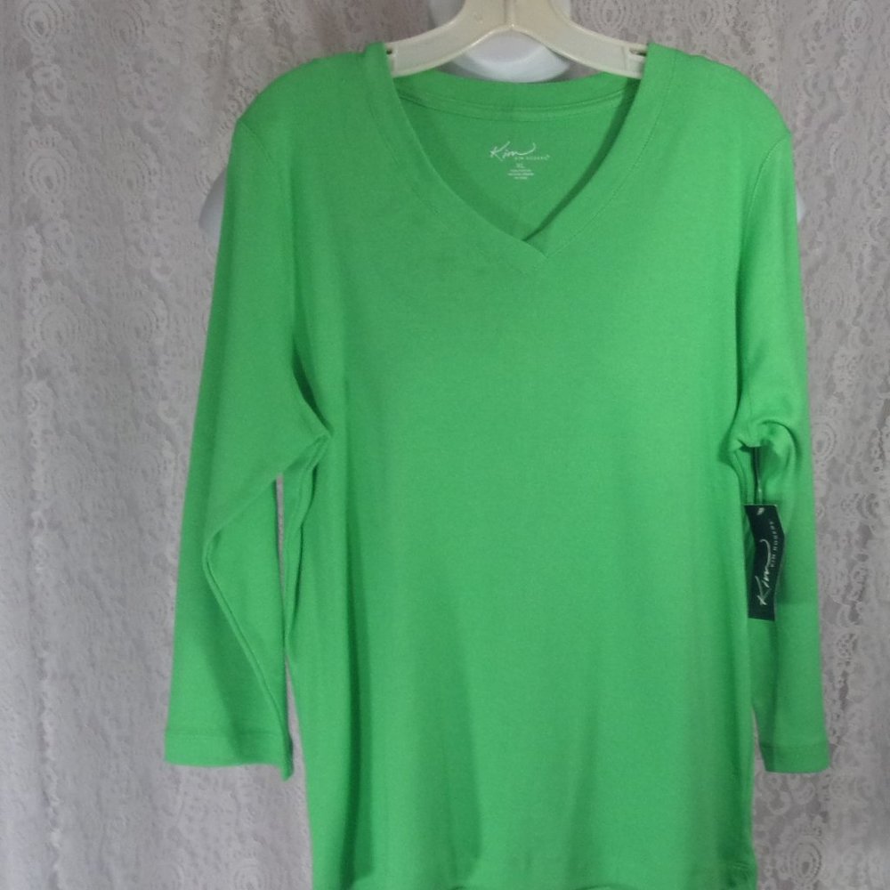 Kim Rogers Green V-Neck Knit Top